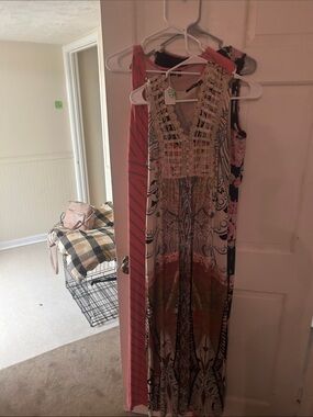 Boho Crochet-Front Printed Jumpsuit in Multi-Color
